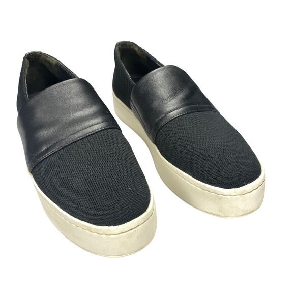 Vince Ward Slip On Sneaker Women's 7.5M Black Knit Top Leather Band Round Toe - Picture 2 of 12